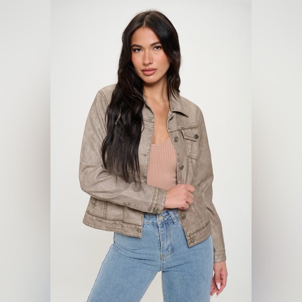 🔥SOLD OUT-Coalition LA Button Down Cargo Vegan Leather Shacket